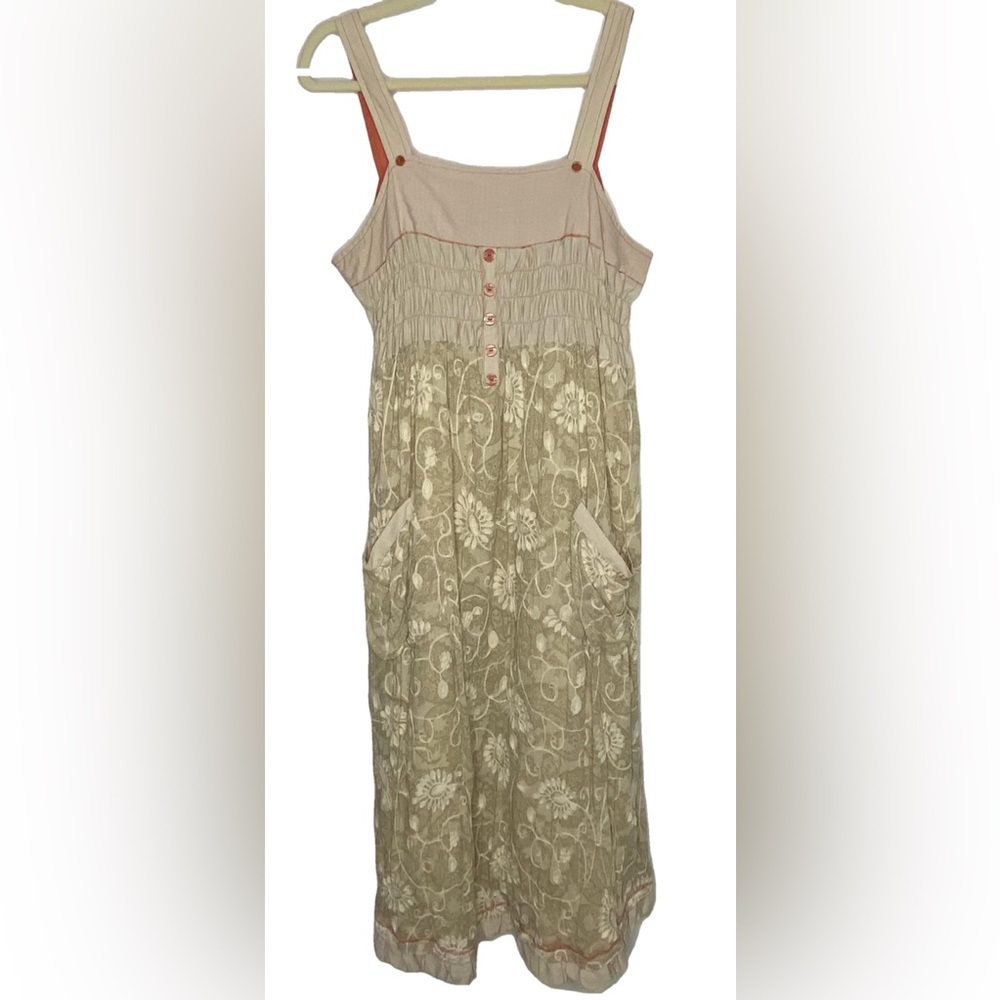 Virginie & Moi Maxi Dress 100% Cotton Floral Embroidered Beige Size L (T4)